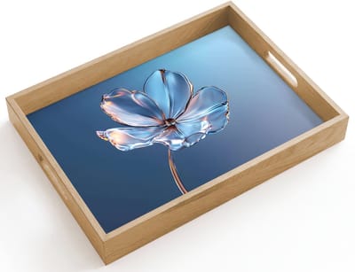 Dienblad hout 40x30 cm - Schootdienblad - Blauw - Bloem - Glazen - Sierlijk - Borrelplank rechthoek - Plateau dienbladen