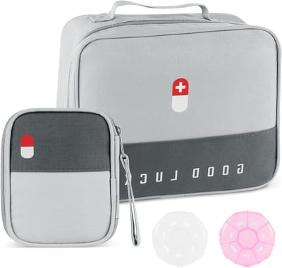 Reisapotheek Tas Set van 2 met 2 Tabletten Dozen, Vochtbestendige Geneesmiddelenopslag voor School, Camping en Wandelen
