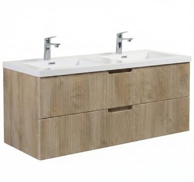 Badplaats Badkamermeubel Set Thermis 120cm – Licht Eiken – Badmeubel met Dubbele Wastafel