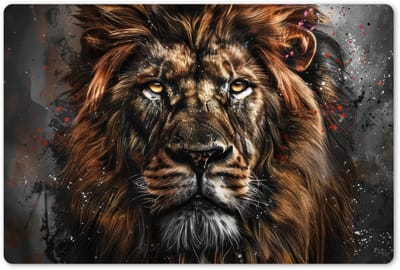 Placemats 45x30 cm - Placemat kunststof - 1 stuk - Leeuw - Dieren - Portret - Zwart - Luxe - Borden onderleggers - Decoratie voor op tafel - Keuken tafeldecoratie accessoires - Vinyl onderlegger - Tafelversiering