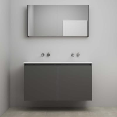 On-Line Badkamermeubelset - 120 cm - Bouwpakket - Greeploos 2 Deuren - Acryl Wastafel - zonder Kraangat - Spiegelkast - Mat Antraciet