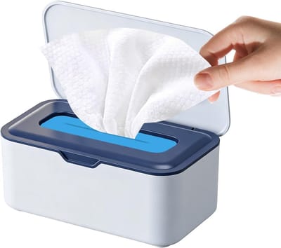 Doekjescontainer Navulbaar - Opbergdoos Deksel - Hygiënisch Opbergen - Vochtige Lucht Barrière - 20x12.5x9cm - Blauw