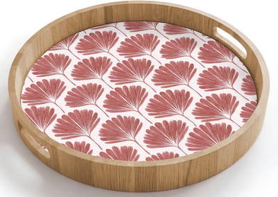 Dienblad rond 40x40 cm - Schootdienblad hout - Waaier - Motief - Terra - Borrelplank rechthoek - Plateau houten dienbladen