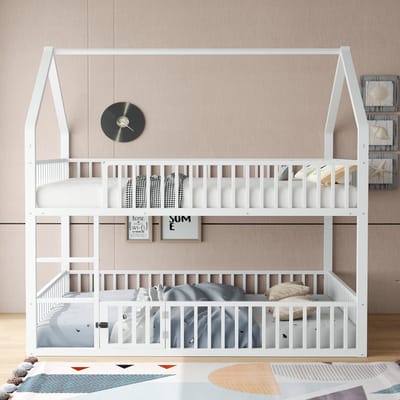 VVBV Kinderstapelbed 140x200 cm met Trap/Ladder, Voor Kinderen/Tieners - Metaal Wit