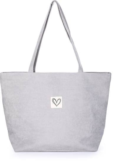 Shopper tas - Trendy draagtas - Corduroy - Lichtgrijs - Rits - Handvaten