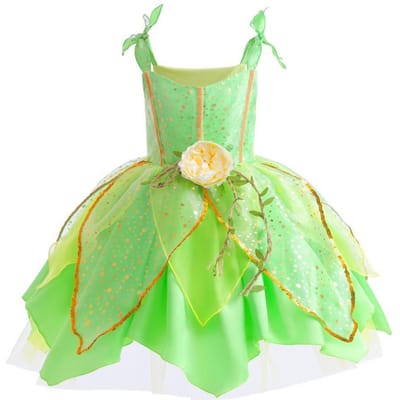 Elf Film Tinkerbell Meisjes Speel Fee Jurk Groene Salopette Rok Met Vleugels en Bloem Kerstcadeau voor Meisjes 2T(tag 100) beige