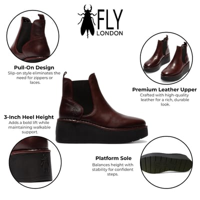 Fly London Dames Wijnrode HELY268 Chelsea Leren Enkellaarsjes met Platform Comfort
