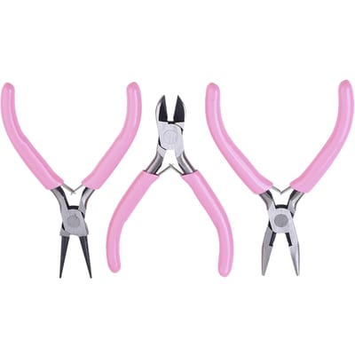 3-delige Tangenset Roze Handvat Koolstofstaal Rondbektang Knipstang Zijkniptang DIY Sieraden Maken Gereedschap pink