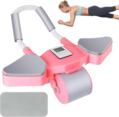 Buikspierroller met steun - Buikwiel rol - Core training - Automatische terugrol - 44 x 16 cm - Roze