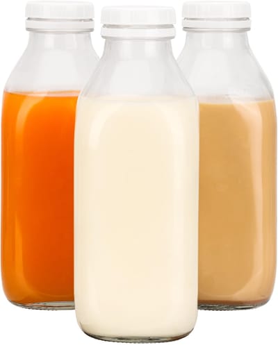Dailygoody - Herbruikbare glazen flesjes - Sapflessen - Luchtdichte deksels - Set van 3 - 1 liter - Lekvrij - Voor sap en melk