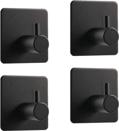 Repus - Ophanghaken - Zelfklevend - Houder/hanger voor doeken - Roestvrij - Set van 4 - Vierkant design - Zwart
