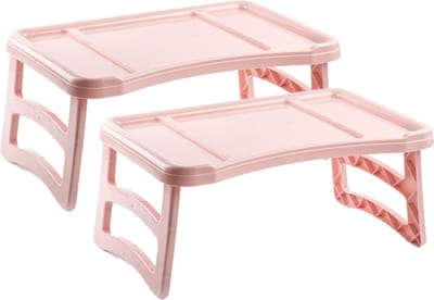 Plasticforte ontbijt op bed dienblad tafeltje - 51 x 33 cm - set 2x stuks - roze - kunststof - Schoottafeltjes