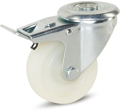 Nylon zwenkwiel geremd met centraal gat - 80mm - 150kg