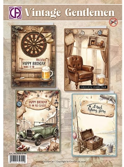 Kaartenpakket - Vintage Gentlemen - Creative CutOuts - Voor het maken van 4 prachtige 3D-wenskaarten - Gratis verzonden - RE2530-0190