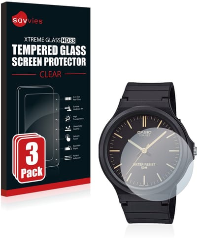 Savvies - Glas Screenprotector voor Casio Unisex MW-240 - Gehard Beschermglas 9H 3 Stuks