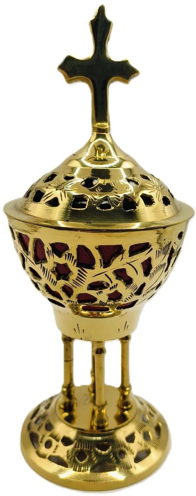Akropol Wierookbrander - Staande Koperen Wierookpot - Hoge Klassieke Wierookbrander 15cm.