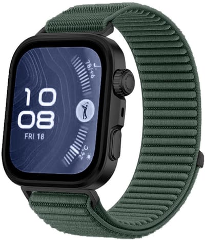 Nylon bandje - geschikt voor Huawei Watch Fit 5 (PRO), Watch Fit 4 (Pro), Watch Fit 3 - geribbeld met klittenband - army groen