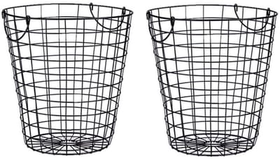 Draadmand/wasmand - 2x stuks - metaal - zwart - 30 x 30 cm - hout / papier opslag in huis - decoratiemand / haardhoutmand / papiermand