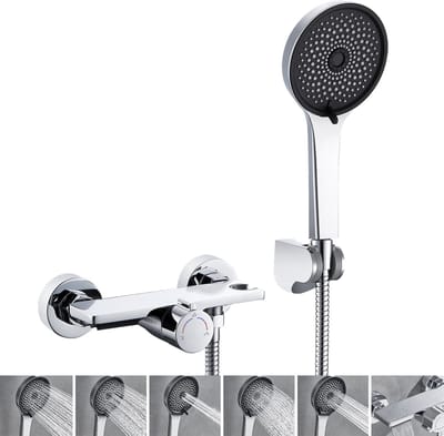 Auralum Max Badkraan met Handdoucheset - Chroom - badmengkraan set met 5 functies - Mengkraan - 150 mm Hartafstand