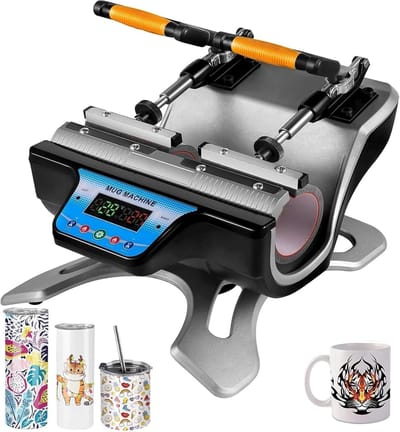 Warmtepers Machine - Dubbel Station - Mok Transfer - LCD Controle - 2 Mokken - Zilver Zwart