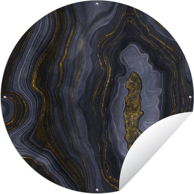 Tuincirkel Geode - Agaat - Black & gold - 60x60 cm - Ronde Tuinposter - Buiten