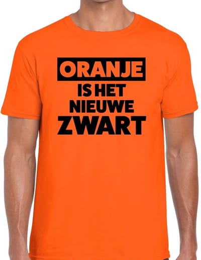 Oranje tekst shirt Oranje is het nieuwe zwart t-shirt heren - Koningsdag kleding S