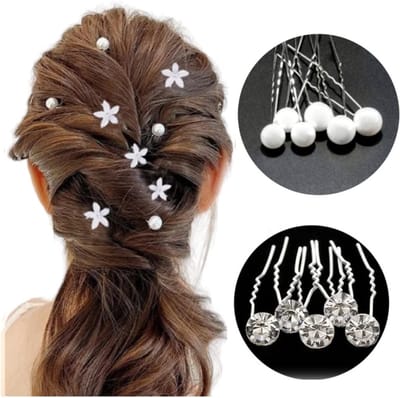 Bruids Haar Clips haarpinnen 12 stuks - PAREL haarpinnen+ Kristal haarpinnen -Youhomy Haarsieraad - Haarversiering - Haaraccessoire | Bruidskapsel pinnen- Bruidmeisje Haarpinnen U-vormige- zilver Bloem - Parel | Bruiloft Gelegenheid