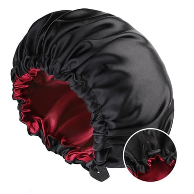 Bonnet de nuit en satin soyeux, grand bonnet de nuit double couche, réversible et réglable, idéal pour les soins capillaires gray