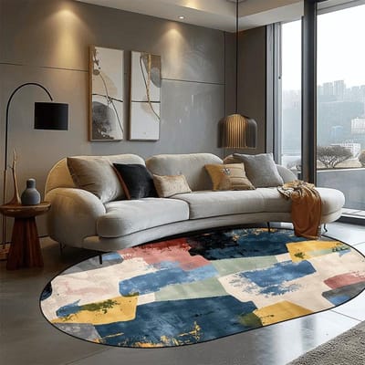Abstract Ovaal Tapijt in Scandinavische Stijl voor Woonkamer Licht Luxe Huisdecoratie Sofa Zij Vloermat Zacht Wasbaar Kleed voor Slaapkamer 80*120cm