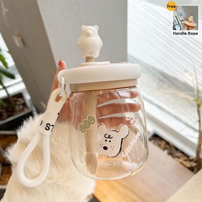 Bouteille d'eau Boba Kawaii Jumbo avec Paille Convient aux Filles Enfants Spacieuse Charmante Tasse à Mélanger Pratique pour le Voyage Double Boisson Utilisation Pratique 800ml