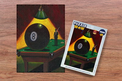 Puzzel Een illustratie van een man achter bal nummer acht bij pool - Legpuzzel - Puzzel 1000 stukjes volwassenen