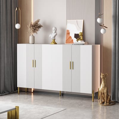 Dressoir - 160x35x100 cm - Met Open En Gesloten Vakken - Gouden Details - Hout - Wit