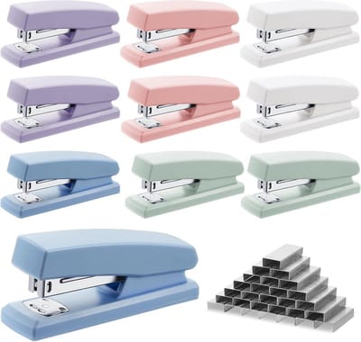 Set van 10 Metalen Desktop Nietmachines met 6000 Nietjes | 25 Vel Capaciteit | Kleurrijk Kantoor & Thuisgebruik