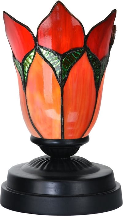 Tiffany lage tafellamp zwart met Lovely Flower Red - Art Deco Trade