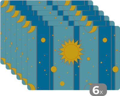 Placemat - Placemats kunststof - Zon - Maan - Design - 45x30 cm - 6 stuks - Hittebestendig - Anti-Slip - Onderlegger - Afneembaar