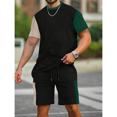Ensemble Décontracté d'Été pour Homme T-shirt et Short Ensemble de Sport Grande Taille T-shirt à Manches Courtes Short à Cordon de Serrage et Poches 5XL brown