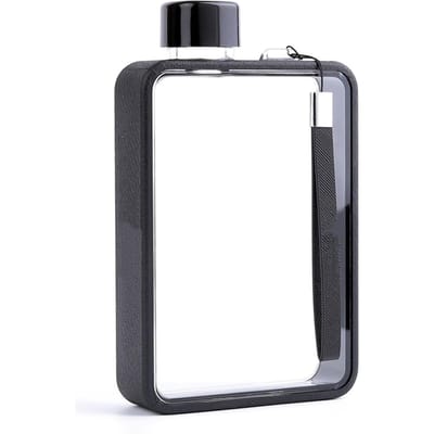 Bouteille d'eau plate sportive portable de voyage gourde sports de plein air fitness bouteille d'eau noire Black noir