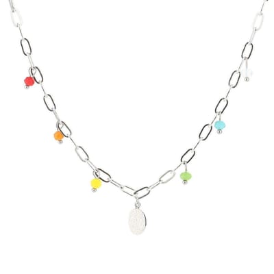 Michelle Bijou - Schakel ketting met leo munt en kleuren strass - Silver