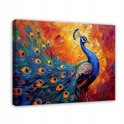 WALLARENA - Canvas schilderij - 100x70 cm - kleurrijke pauw abstracte moderne kunst voor slaapkamer