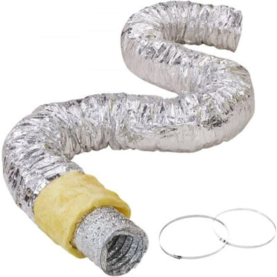 VEVOR Aluminium Flexibele Slang 7620 mm Lange Ventilatieslang Φ158 mm Aluminium Flexibele Buis Luchtkanaal R-4.2 Thermische Weerstandswaarde 25 mm Buisdikte Aluminium Buisslang Owens Corning Isolatie Wollen Luchtkanalen