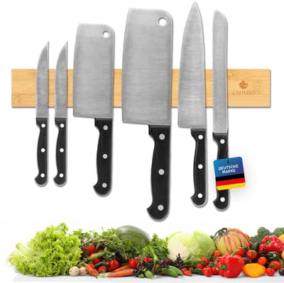 Exitoso® zelfklevende magneetstrip voor messen, 40 cm - Messenstrip zonder boren, met 3M-plakband - Superstevige bevestiging - Magnetische messenhouder, magnetische messenstrip - Bamboe