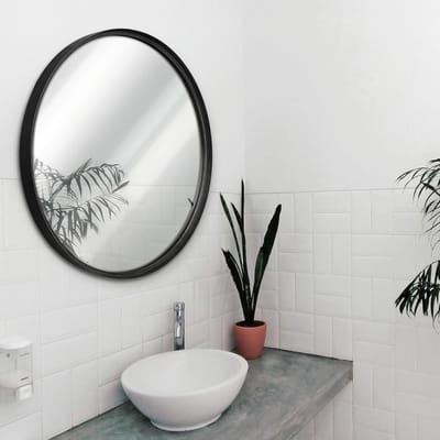 Grote Ronde Wandspiegel 70 cm met Zwarte Metalen Rand