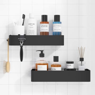 Doucheplank zonder boren - 2 stuks roestvrije badkamerorganizer - snel drogende badkamerplank zonder boren met grote inhoud - duurzame shampoohouder voor de douche
