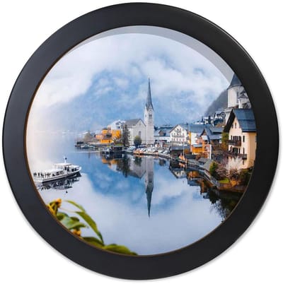 Ronde fotolijst, kleine fotolijst, posterlijst voor muur en tafel, creatieve wanddecoratielijst voor fotowerk, kunstschilderen, foto's (rond, zwart, 23 cm)