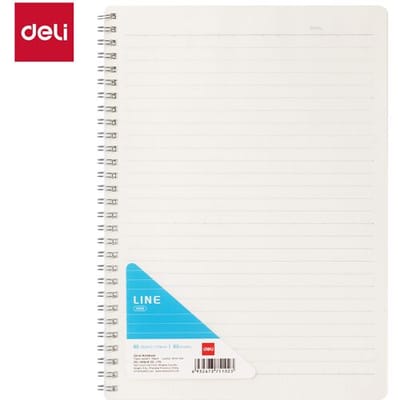 Deli B5 spiraalnotitieboek met PP-omslag: 60 pagina’s 70gsm papier, 8-regelig formaat - perfect voor school en werk, 4-pack