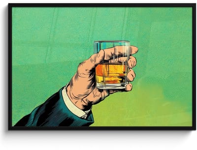 Poster in lijst - Fotolijst 120x80 cm - Posters - Whisky - Glas - Hand - Groen - Posterlijst zwart - Decoratie - Wanddecoratie woonkamer - Muurdecoratie slaapkamer - Kerstversiering - Kerstdecoratie voor binnen - Kerstmis