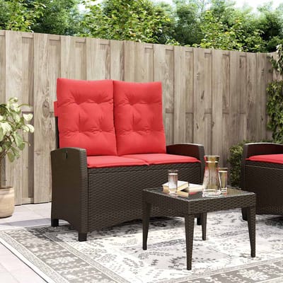 vidaXL - Tuinbankje - verstelbaar - met - kussens - poly - rattan - bruin