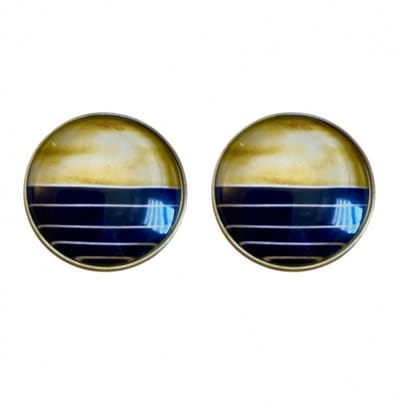 Clip oorbellen -zwart -geel -zilverrand- 2 cm-geen gaatje- Charme Bijoux