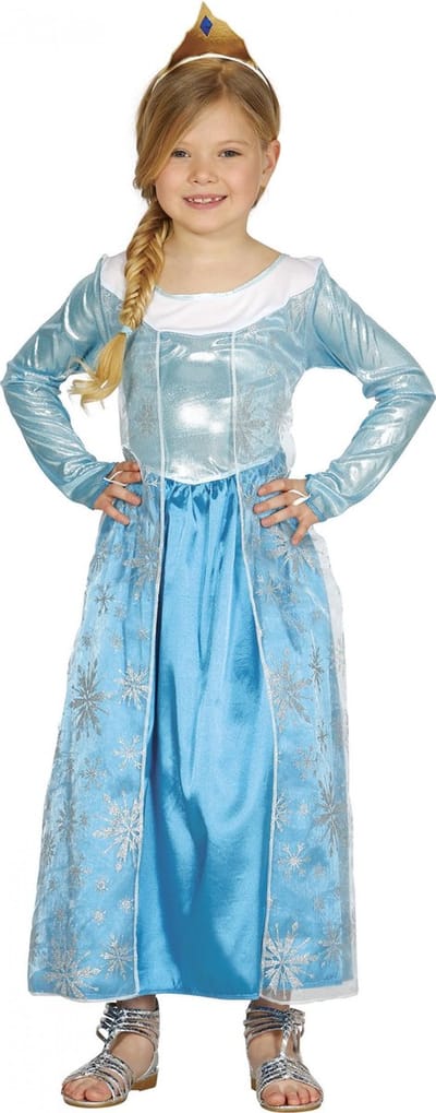 IJsprinses verkleed jurk voor kinderen - blauw - sprookjes prinsessen thema kleding - incl. diadeem 98/104