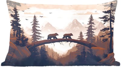 Sierkussens - Kussentjes Woonkamer - 60x40 cm - Beren - Bomen - Landschap - Zonsondergang